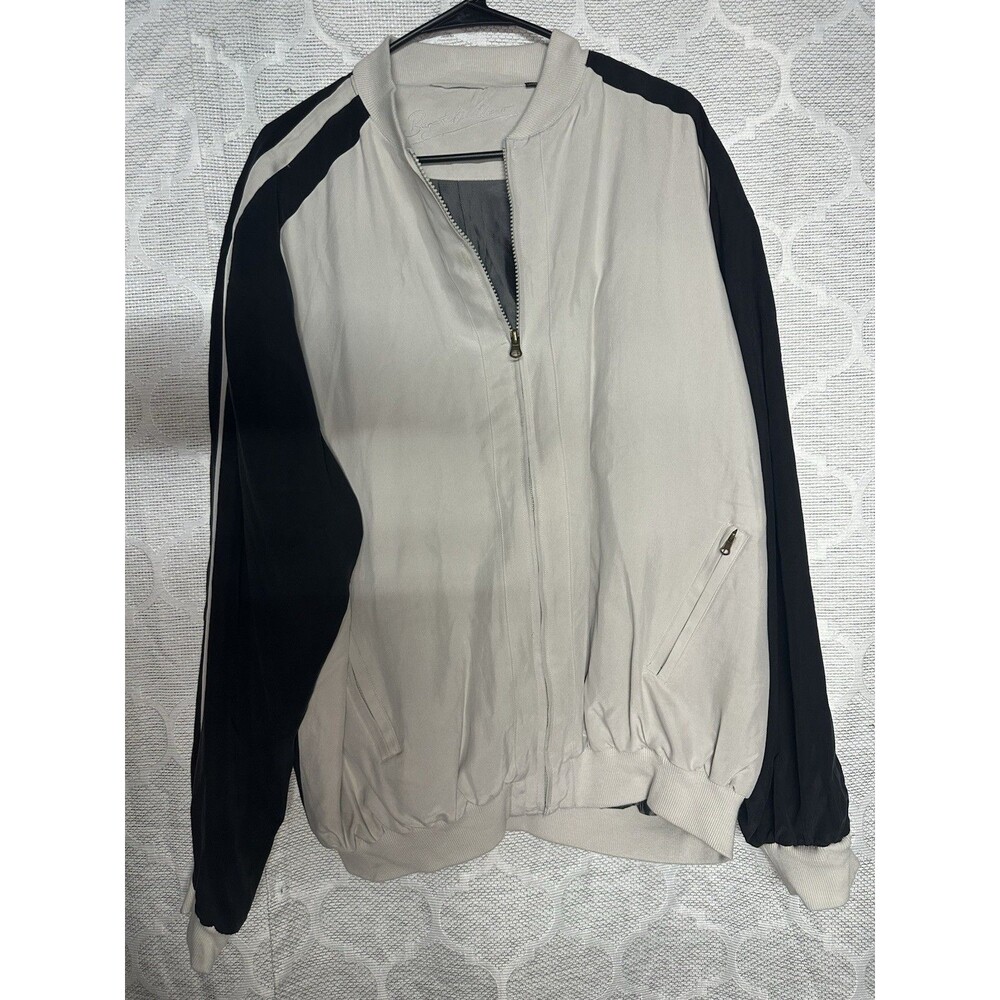 Vintage Bugatchi Uomo 100% Silk Bomber Jacket Colorblock White Black XL